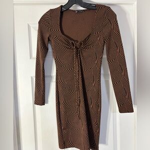 Zara Brown Geometric Long Sleeve Dress